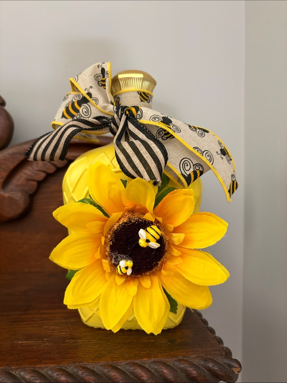 Sunflower Bee Decorative Bottle - Yellow